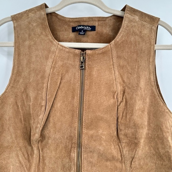 CHADWICKS of Boston Women’s 100% Leather Tan Zip Down Lined Vest Size Small - Picture 5 of 15
